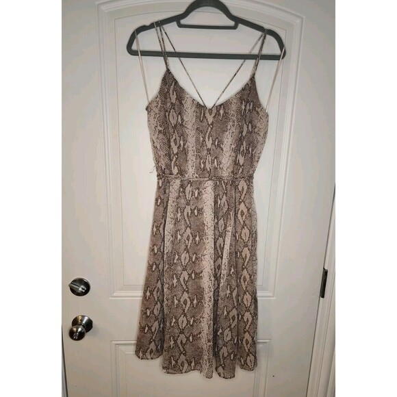 Banana Republic Spaghetti Strap Snake Print Dress Tan Small - Picture 1 of 9